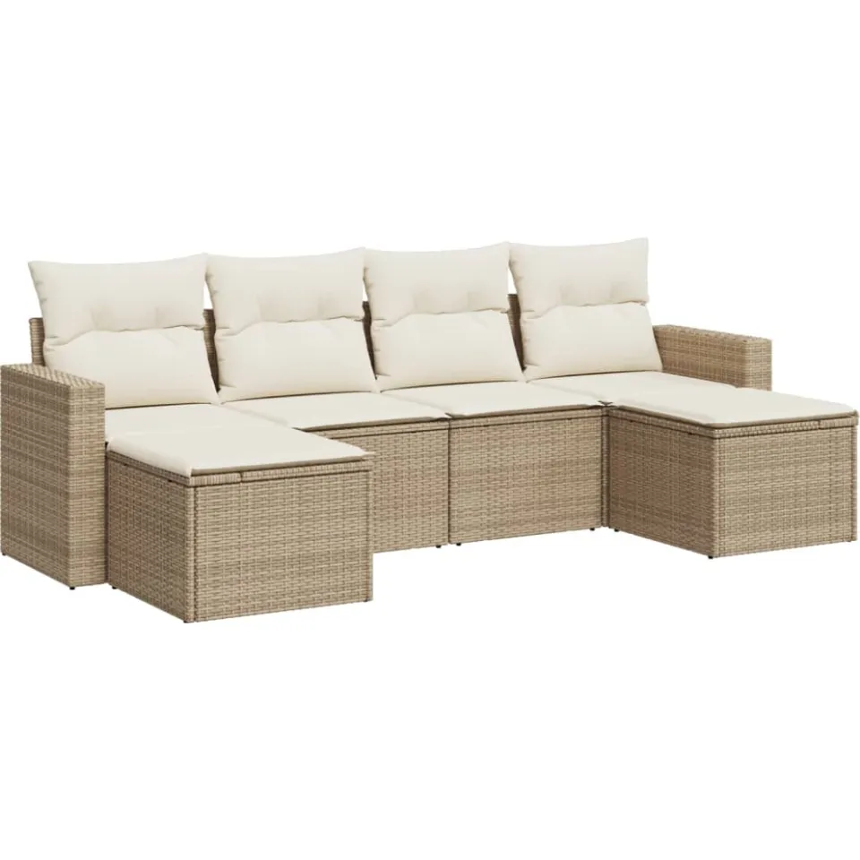 vidaXL 6-delige Loungeset met kussens poly rattan beige, foto 3