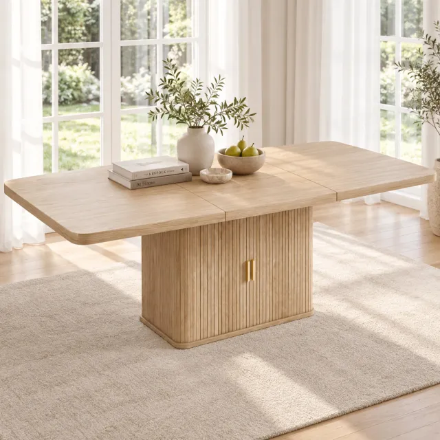 STILVORA Eettafel - Uitschuifbaar Met Opbergruimte - Voor 6 Tot 8 Personen in de Eetkamer - MDF in Eikenkleur - 150 tot 200 x 90 x 75 cm