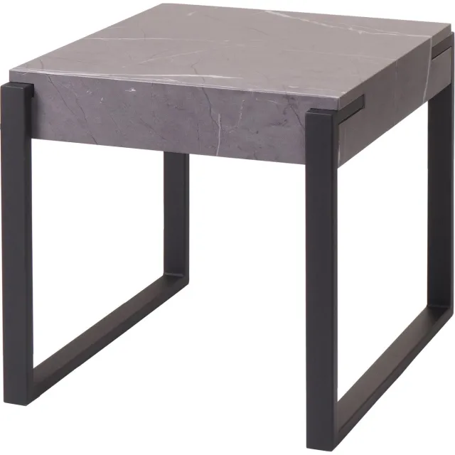 MCW Bijzettafel MCW-L53, salontafel nachtkastje salontafel, metaal 51x50x54cm ~ marmer look grijs