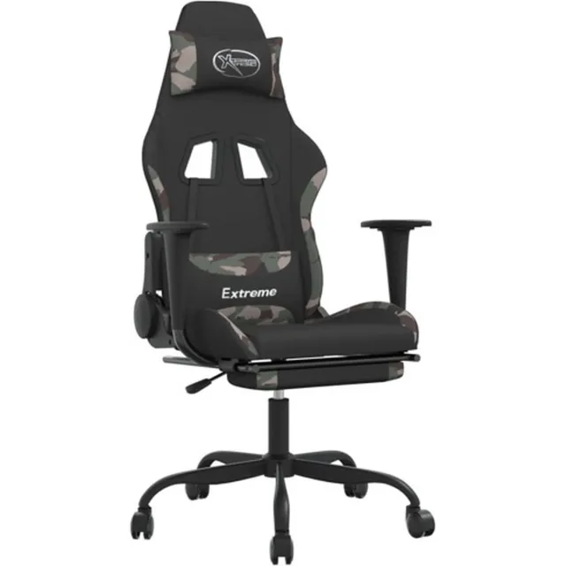 vidaXL Massage - gamestoel - met - voetensteun - stof - zwart - en - camouflage