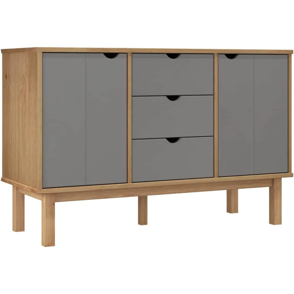 vidaXL Dressoir OTTA 113,5x43x73 cm massief grenenhout bruin en grijs, foto 3