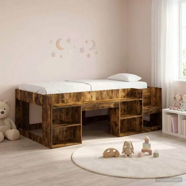 vidaXL Jeugd bedframe met opbergruimte Gerookt eiken 90 x 190 cm Bruin