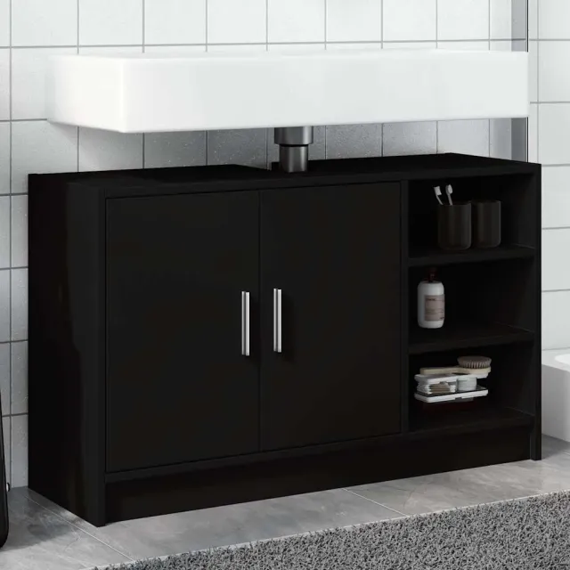 vidaXL Wastafelkast 90x29x55 cm bewerkt hout zwart, foto 2