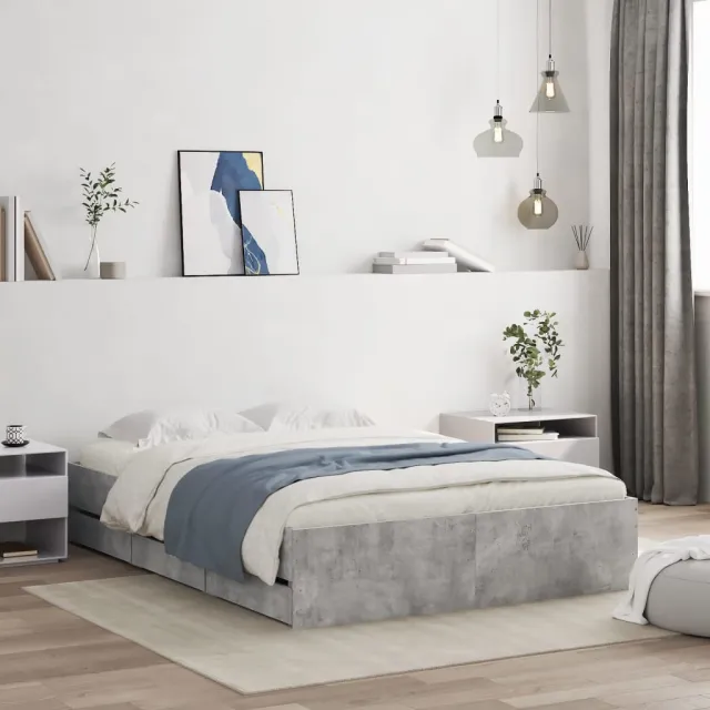vidaXL Bedframe met lades bewerkt hout betongrijs 135x190 cm grijs