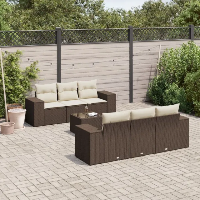 vidaXL 7-delige Loungeset met kussens poly rattan bruin, foto 2