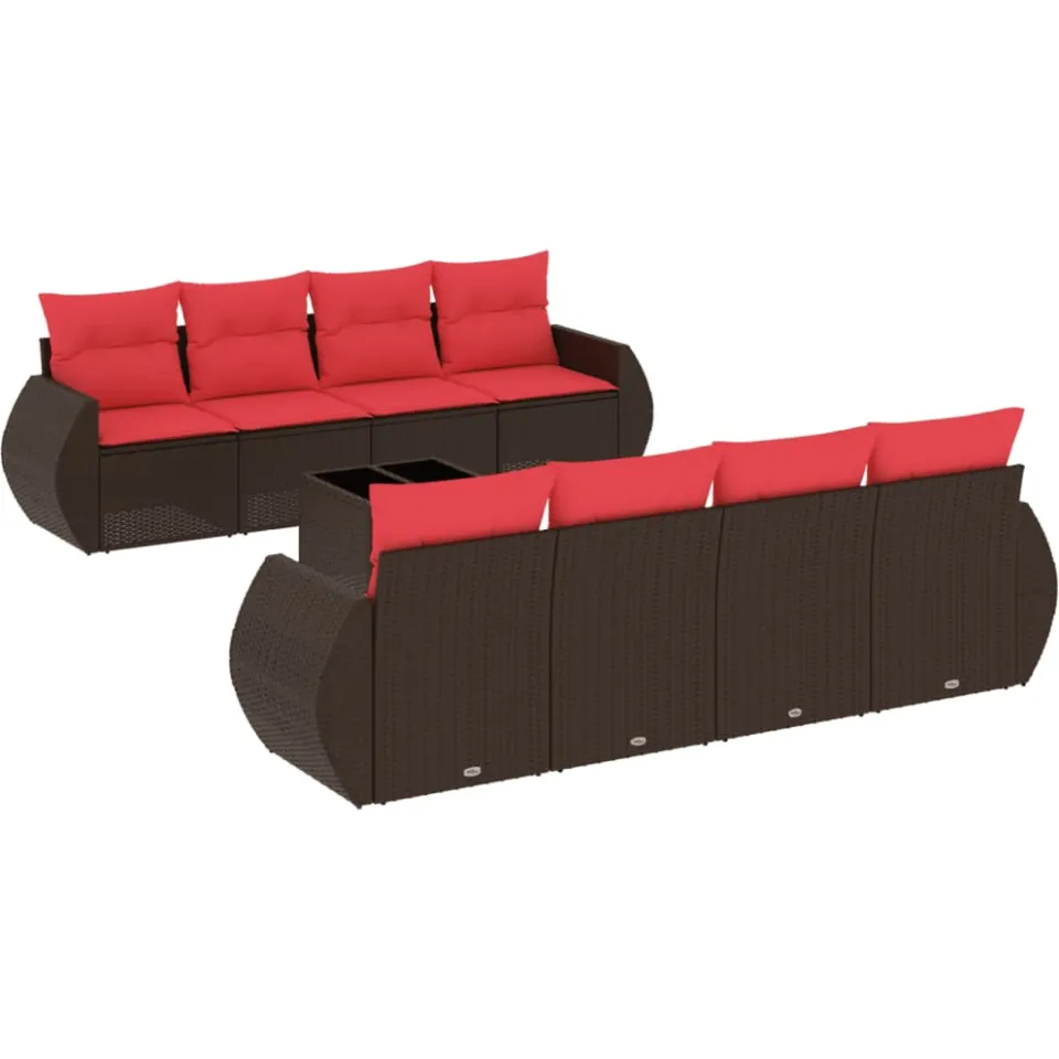 vidaXL 9-delige tuinbankset met kussens, bruin polyrotan, foto 3
