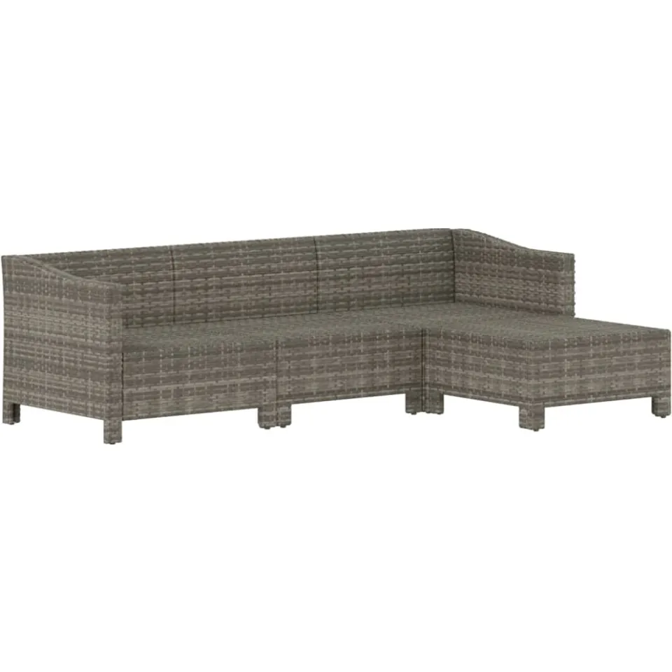 vidaXL 4-delige Loungeset met kussens poly rattan grijs, foto 3