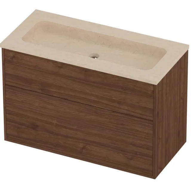 Proline Rollo Badmeubelset Hardsteen Elegant Centraal 100x46x67 cm Sand Stone Indian Walnut Houtlook