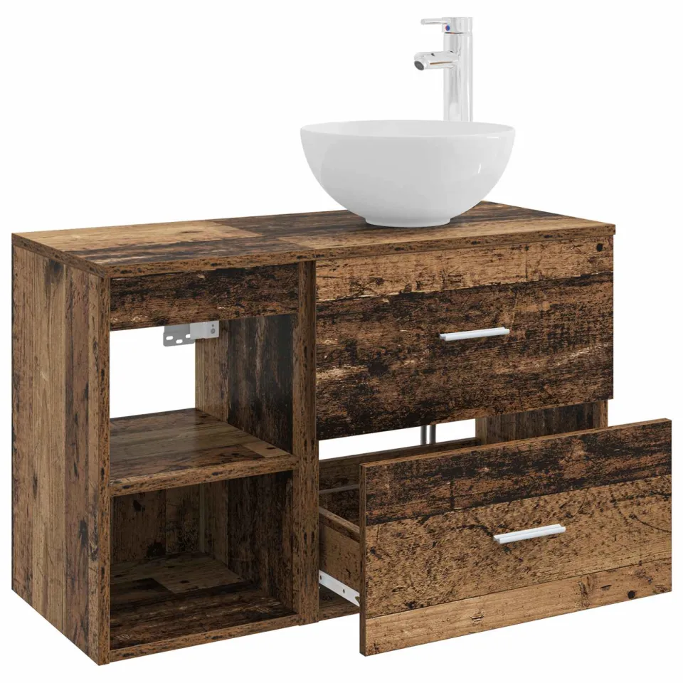 vidaXL Badkamerkastenset 2 st Oud hout 79,5 x 35 x 80 cm Bewerkt hout bruin, foto 4