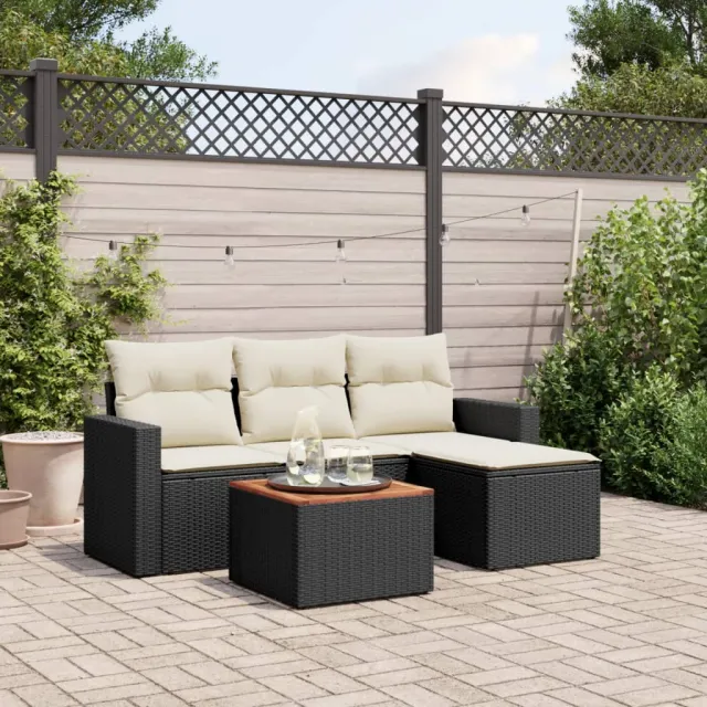 vidaXL 5-delige Loungeset met kussens poly rattan zwart, foto 2