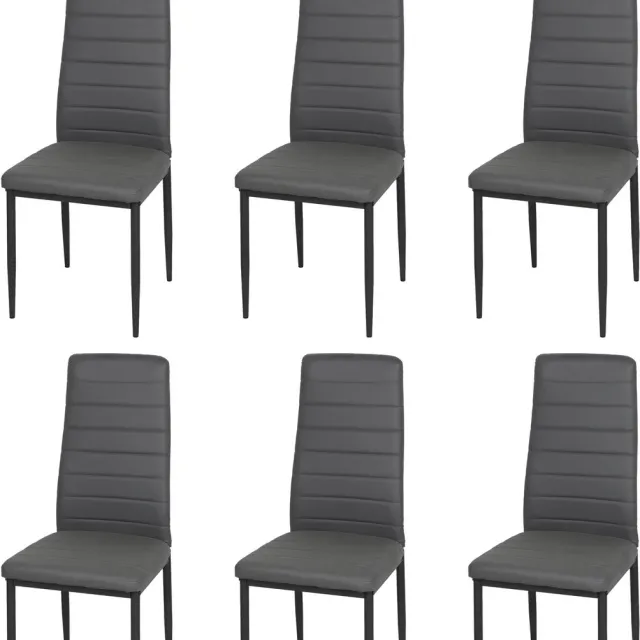 Urban Living SET VAN 6 "JACK" STOELEN IN GRIJS KUNSTLEER 42,5X49X98CM grijs- leer
