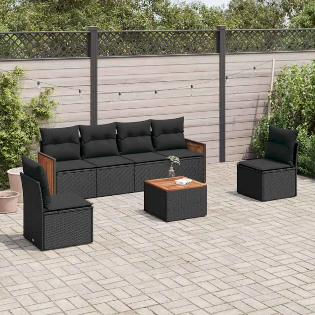vidaXL 7-delige Loungeset met kussens poly rattan zwart, foto 2