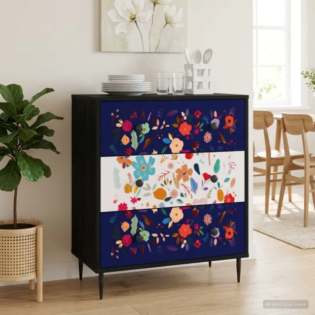 vidaXL Ladekast MAINZ Bloemenprint 66 x 36,5 x 76 cm Bewerkt hout Zwart
