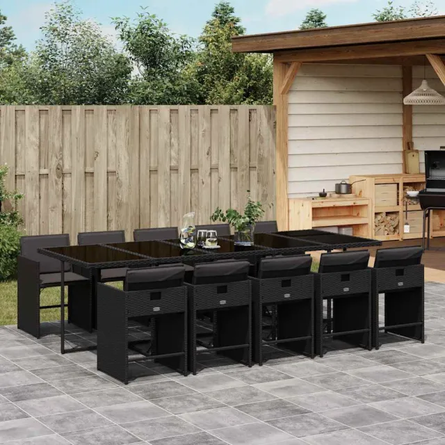 vidaXL 11-delige Tuinset met kussens poly rattan zwart, foto 2