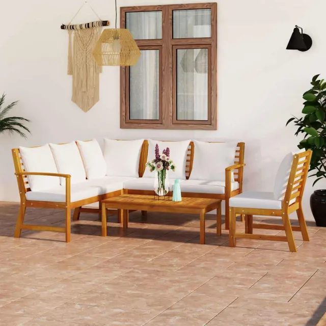 vidaXL 5-delige Loungeset met kussens massief acaciahout crème, foto 2