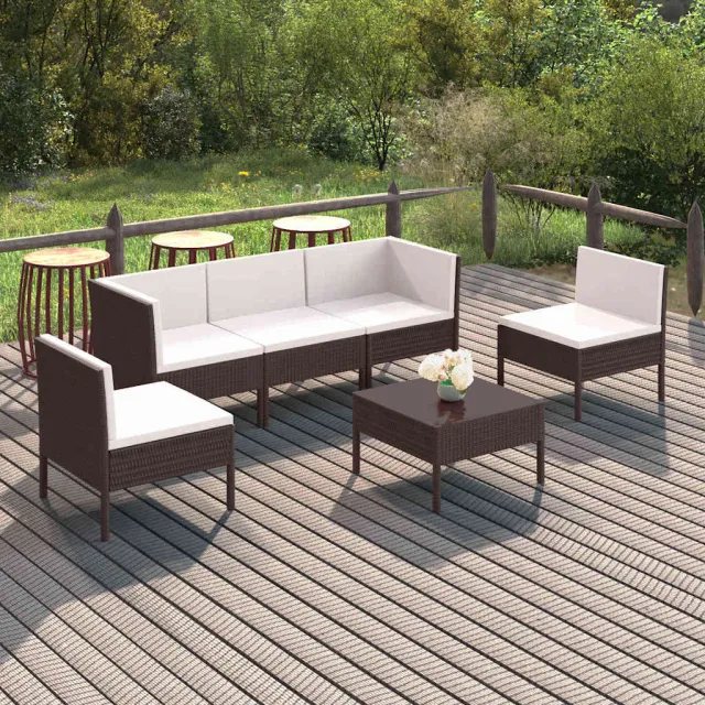 vidaXL 6-delige Loungeset met kussens poly rattan bruin, foto 2