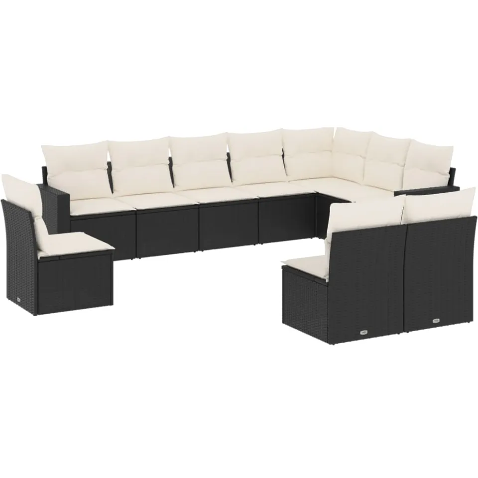 vidaXL 10-delige Loungeset met kussens poly rattan zwart, foto 3