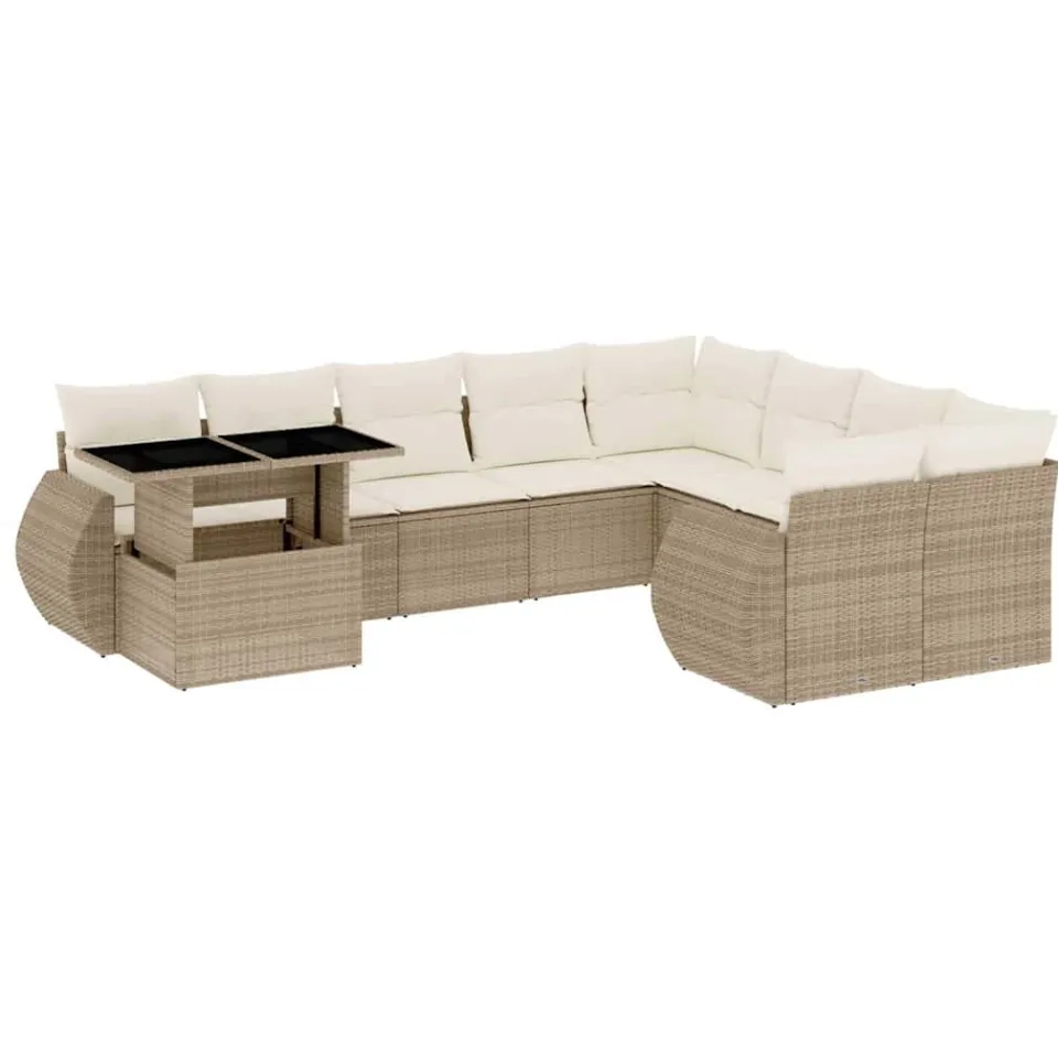 vidaXL 10-delige Loungeset met kussens poly rattan beige, foto 3