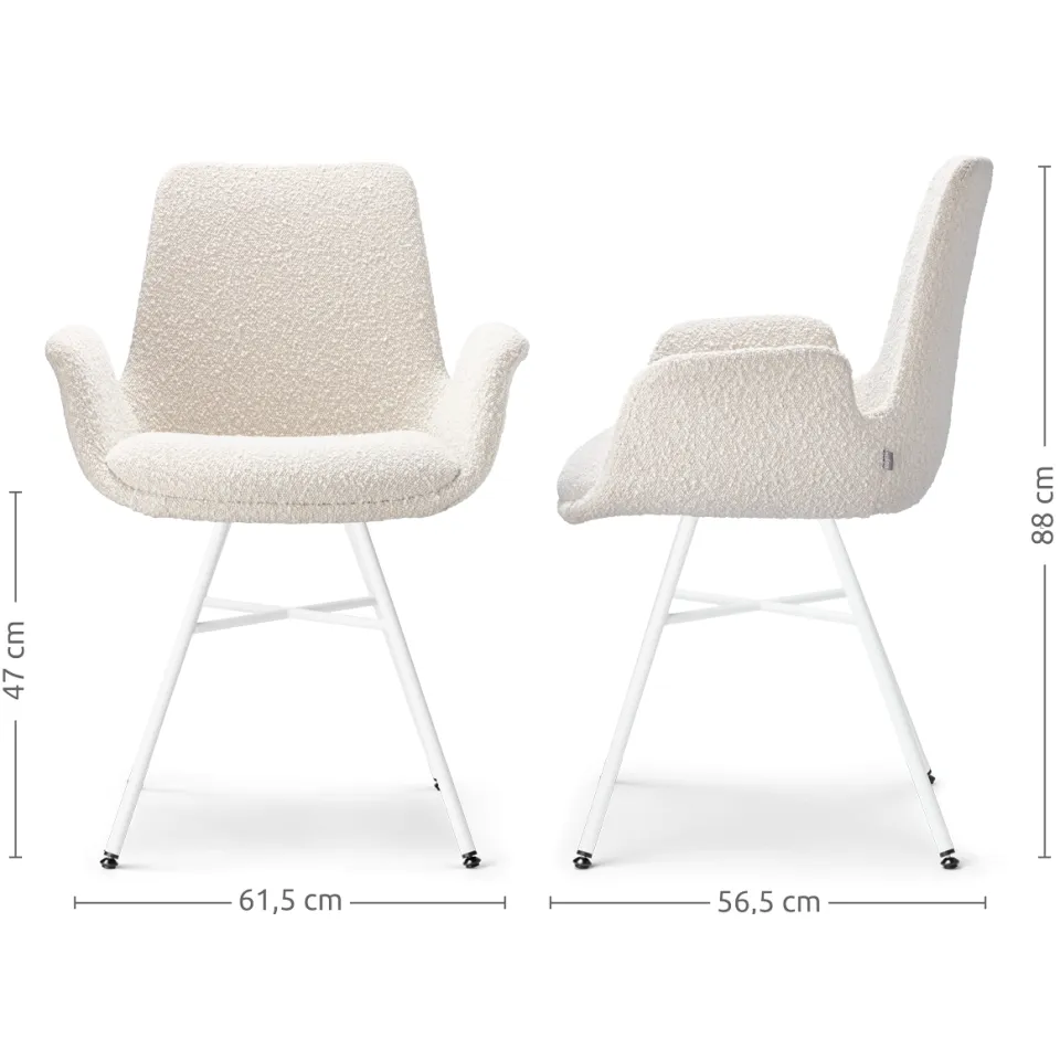 Nolon Noa-Eef eetkamerstoel bouclé beige - wit onderstel, foto 3