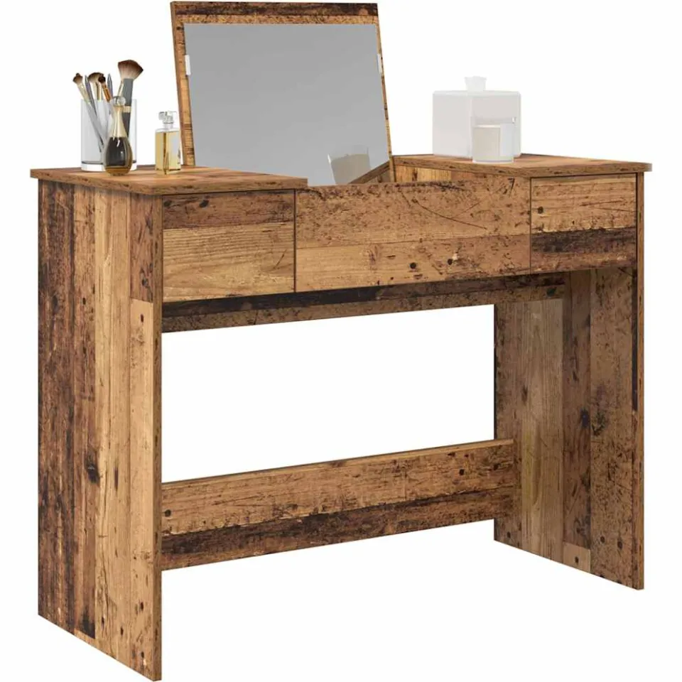 vidaXL Cosmetische Tafel met lade met opslag Oudhout 100 x 45 x 76 cm Bruin