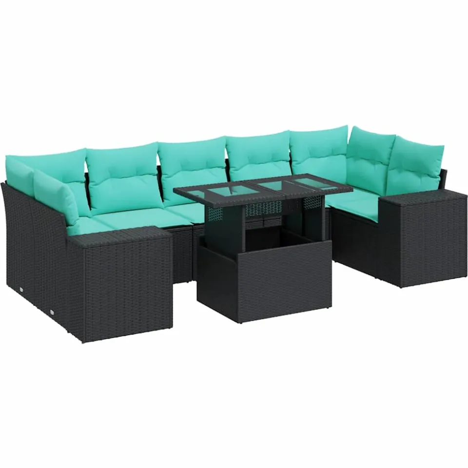vidaXL 8-delige Loungeset met kussens poly rattan acacia zwart, foto 3