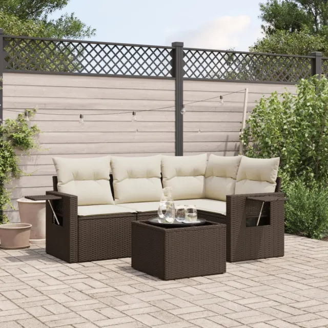 vidaXL 5-delige Loungeset met kussens poly rattan bruin, foto 2