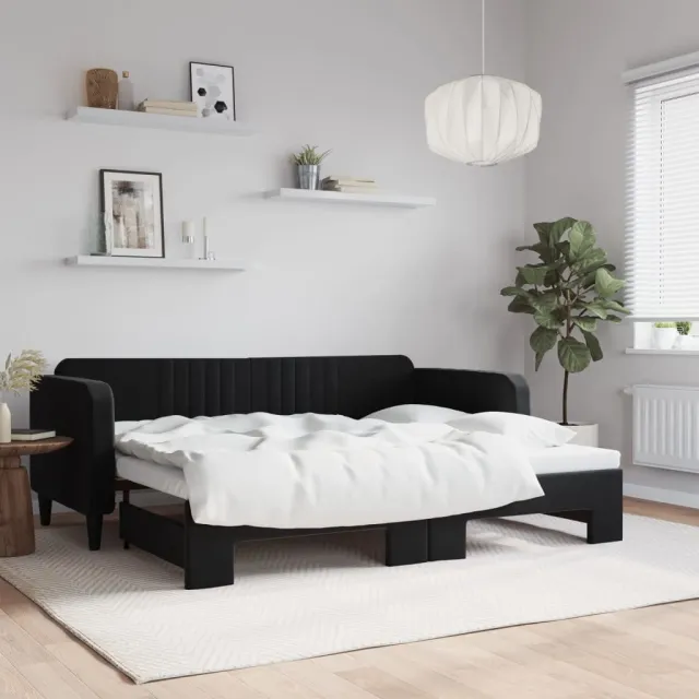 vidaXL Slaapbank met onderschuifbed 90x200 cm fluweel zwart
