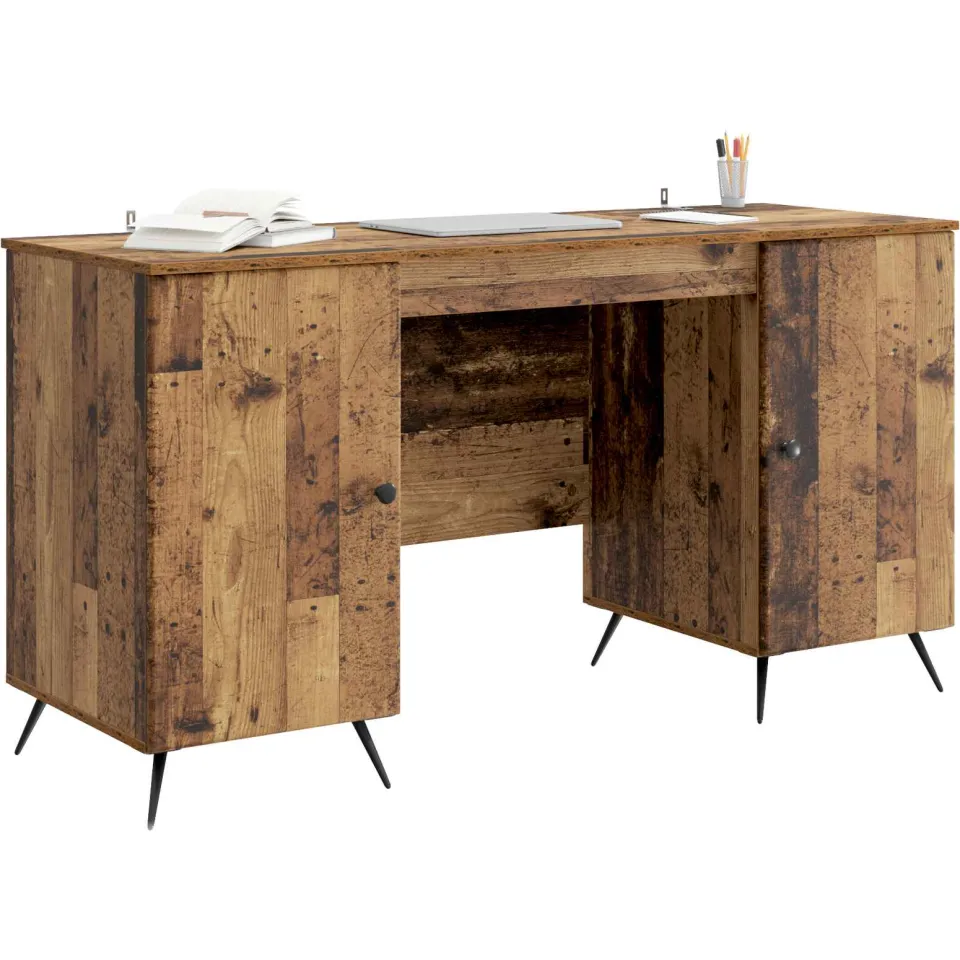 vidaXL Bureau Oud hout 142,5 x 50 x 75 cm Bewerkt hout Bruin