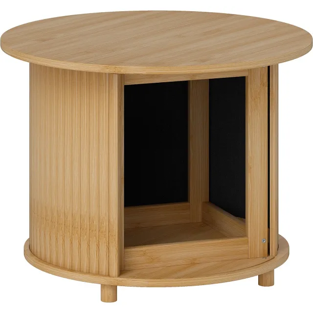 Homona Ronde salontafel - Met opbergruimte en schuifdeur - Bamboe - Ø60 x 45 cm Bruin