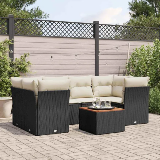 vidaXL 7-delige Loungeset met kussens poly rattan zwart, foto 2