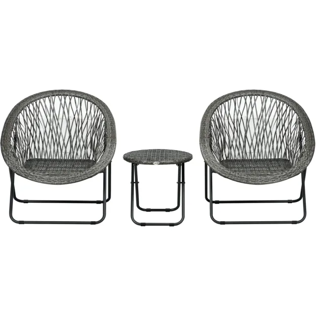 Gutent Loungesets - Klapbare Garnituur - Balkon Set - Salontafel - 2 Stoelen - Staal Grijs - Voor Terras Tuin - Grijs
