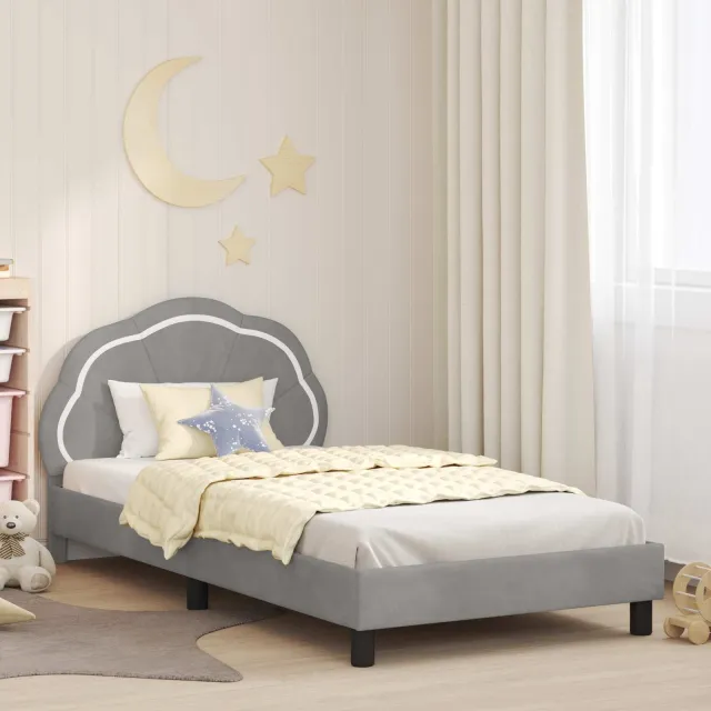 vidaXL Bedframe voor kinderen met hoofdbord Lichtgrijs 90 x 200 cm