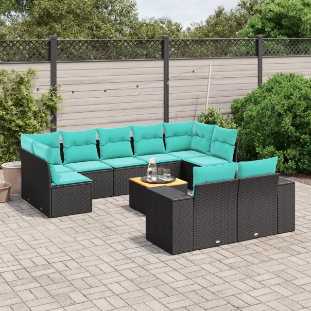 vidaXL 10-delige tuinbankset met kussens van zwart polyrotan