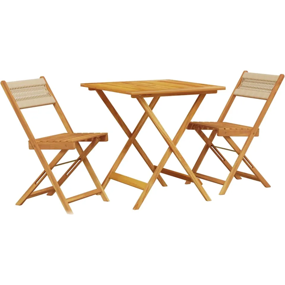 vidaXL 3-delige Bistroset polypropeen en massief hout beige, foto 3