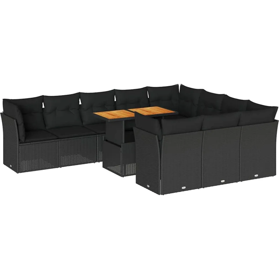 vidaXL 11-delige Loungeset met kussens poly rattan zwart, foto 3