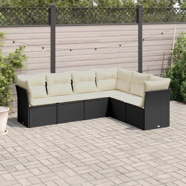 vidaXL 6-delige Loungeset met kussens poly rattan zwart, foto 2
