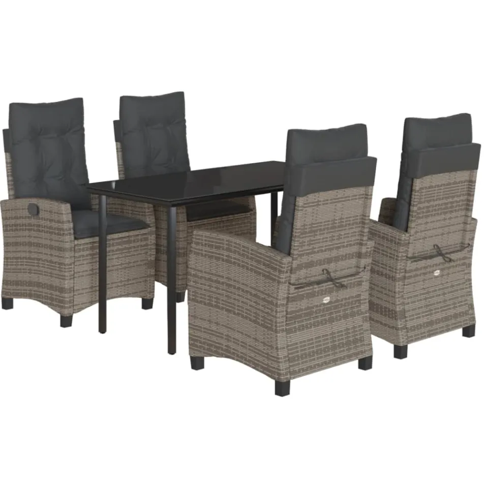 vidaXL 5-delige Tuinset met kussens poly rattan grijs, foto 3
