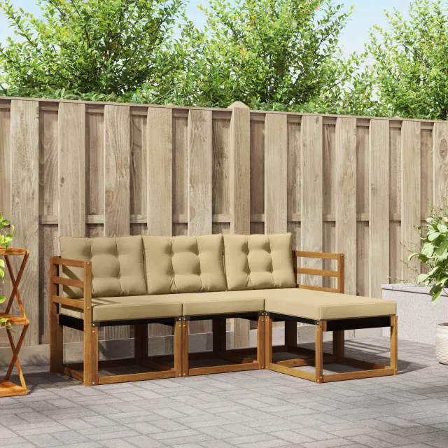 vidaXL Buiten bankenset 4 st 4-zits Natuurlijk en Beige