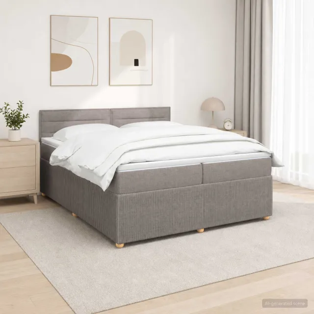 vidaXL Boxspringbed met matras met hoofdeinde Taupe 200 x 200 cm Stof