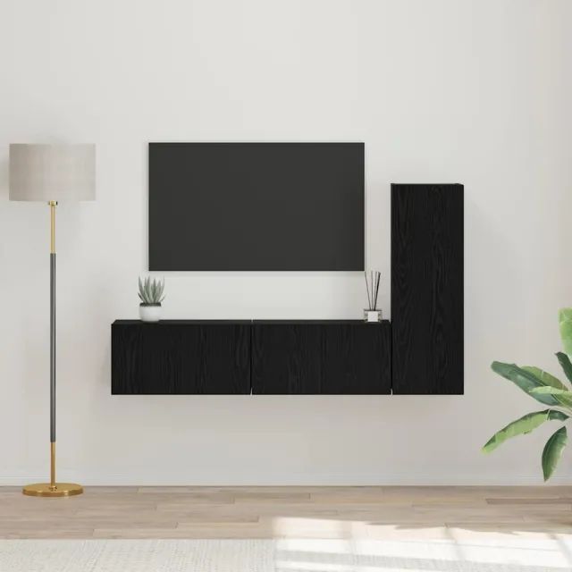 vidaXL Tv-meubelset 3 st Zwart Eiken Bewerkt hout, foto 2