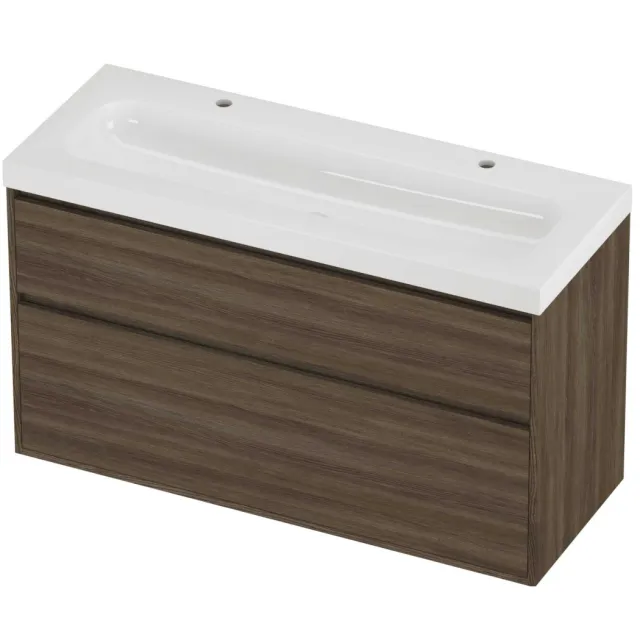 Proline Haga Badmeubelset Polystone Mezza 2 Kraangaten Greeploos 120x46x73 cm Glans Wit Vital Oak Eiken