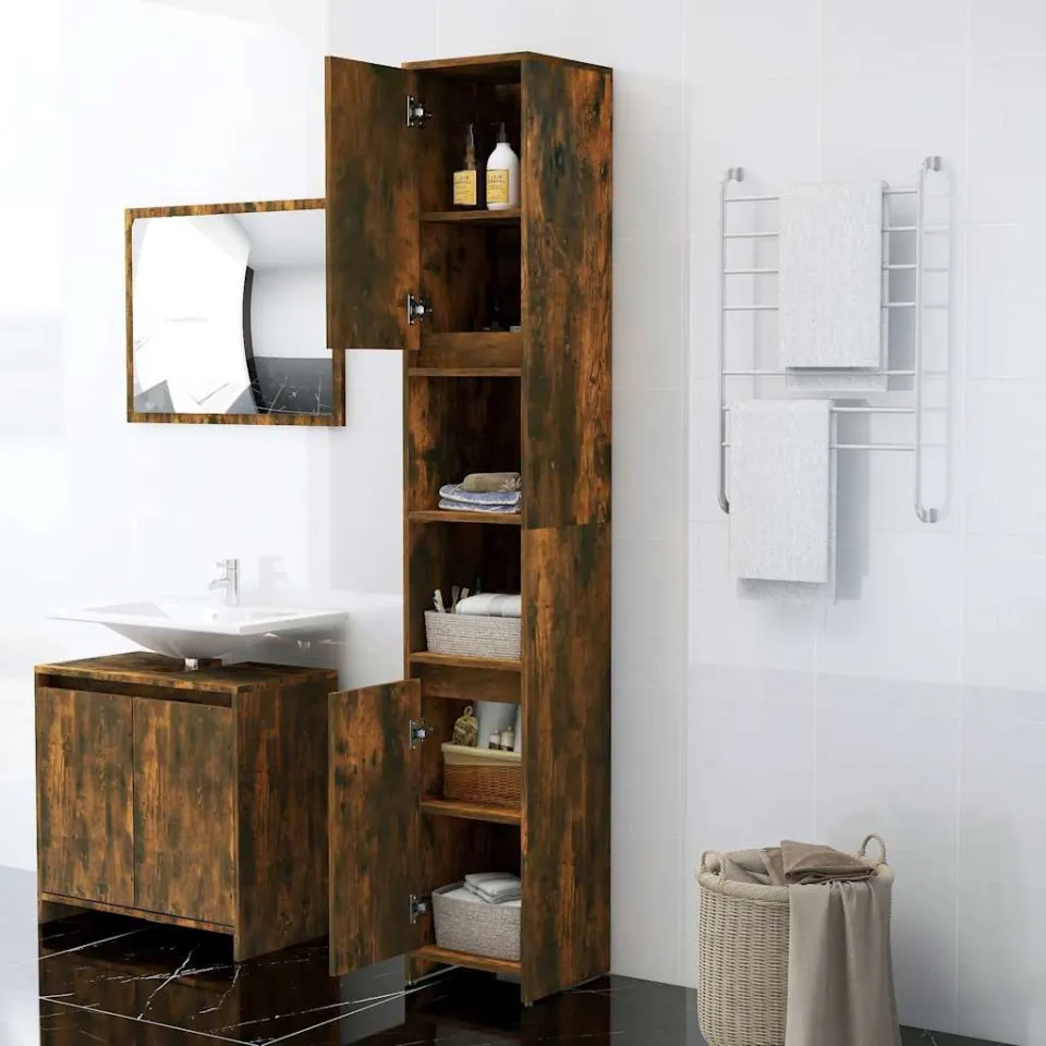 vidaXL Badkamerkast 30x30x183,5 cm bewerkt hout gerookt eikenkleurig, foto 3