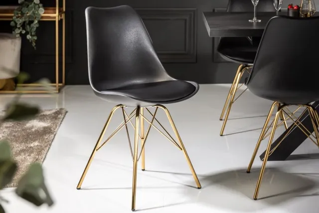 Invicta Interior Design stoel SCANDINAVIA MEESTERSTUK zwart gouden poten - 41699