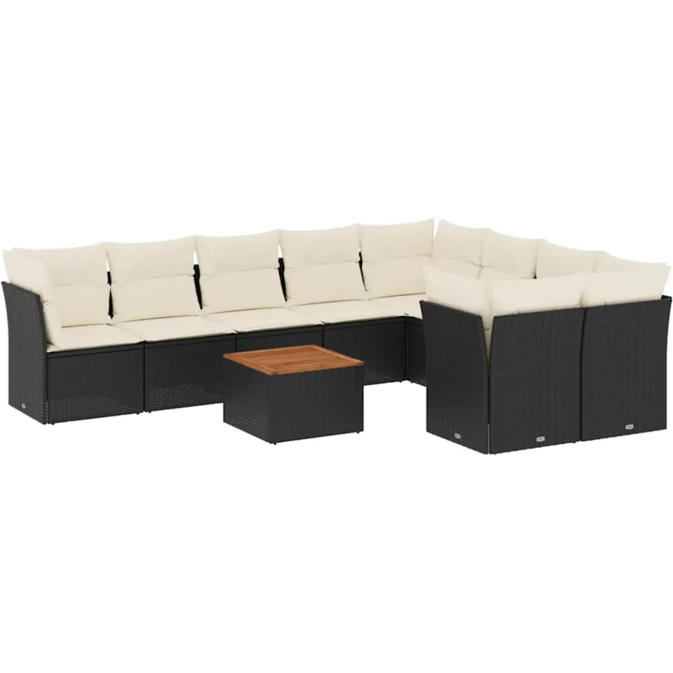 vidaXL 10-delige Loungeset met kussens poly rattan zwart, foto 3