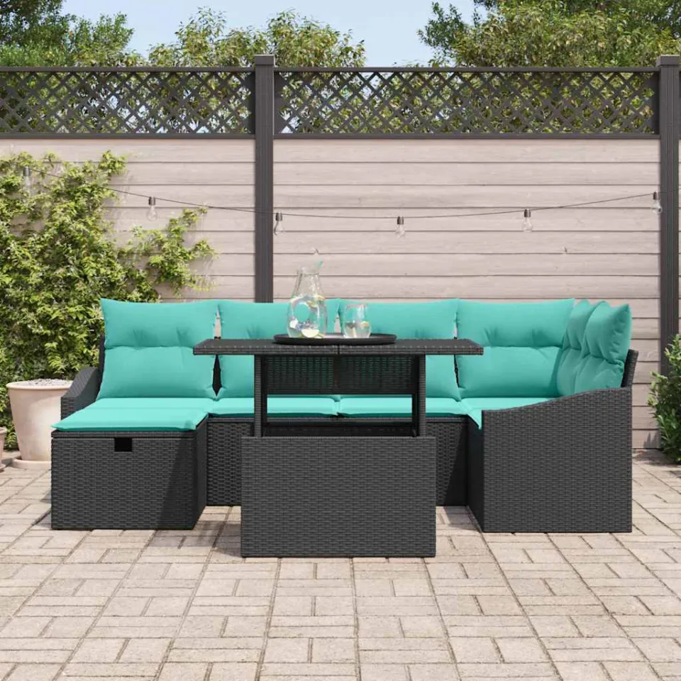 vidaXL Tuin Sofa Set 7 st poly rattan lichtgrijs, foto 3