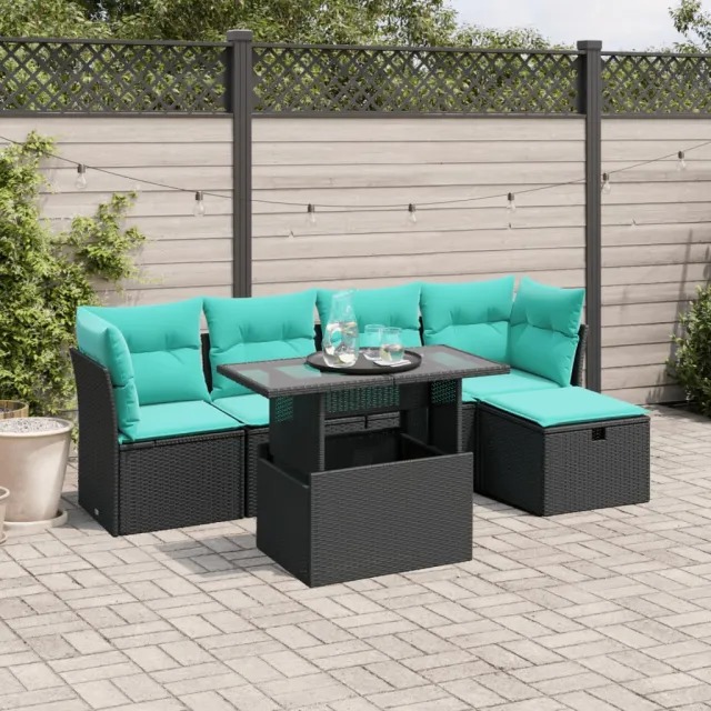 vidaXL 6-delige tuinbankset met kussens van zwart polyrotan, foto 2