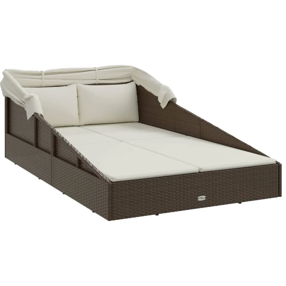 vidaXL Ligbed met inklapbaar dak 200x114x128 cm poly rattan bruin