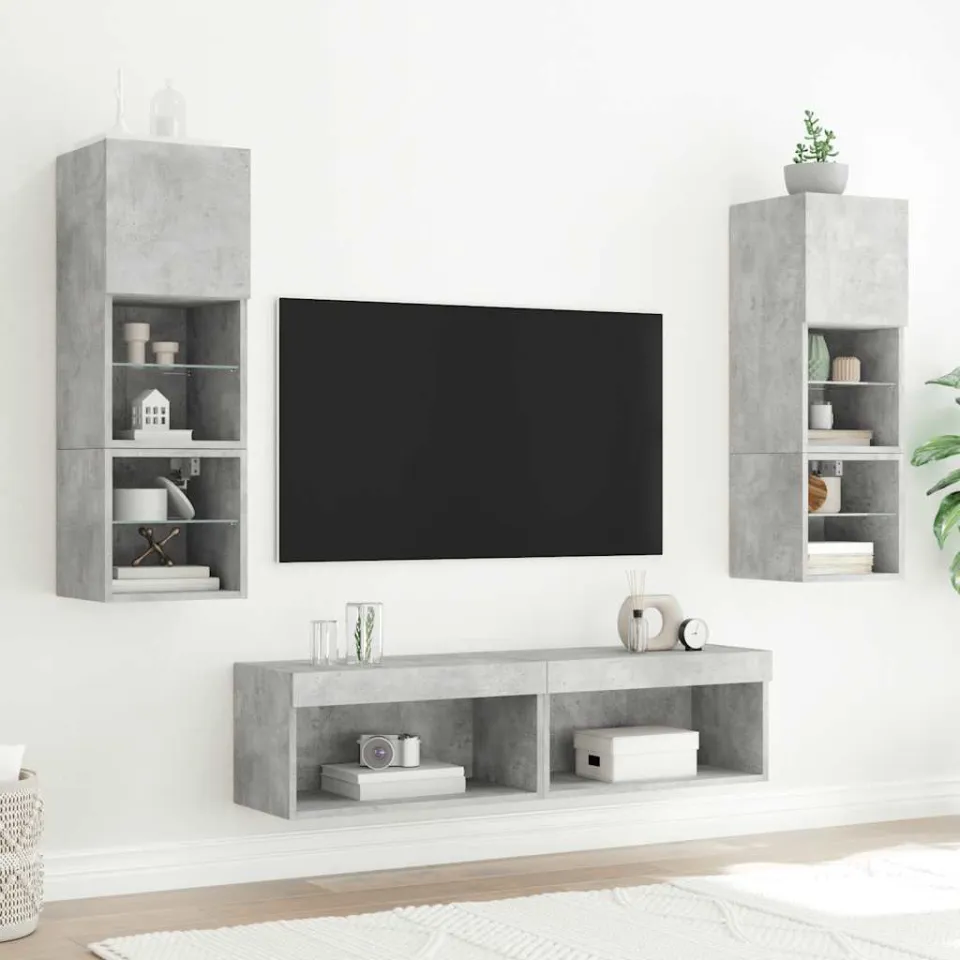 vidaXL 6-delige Tv-wandmeubelset met LED bewerkt hout betongrijs grijs, foto 3