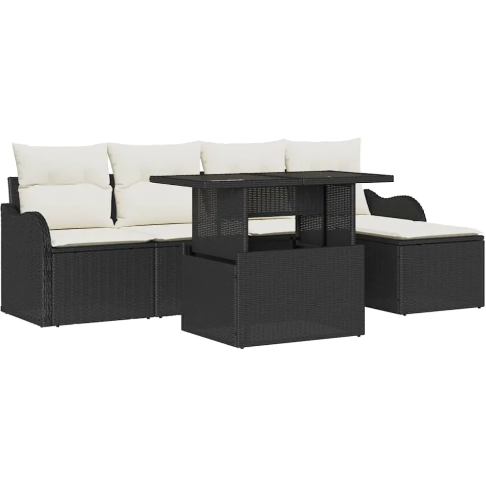 vidaXL Buiten Zitmeubelset 6 st Zwart Poly riet, foto 4