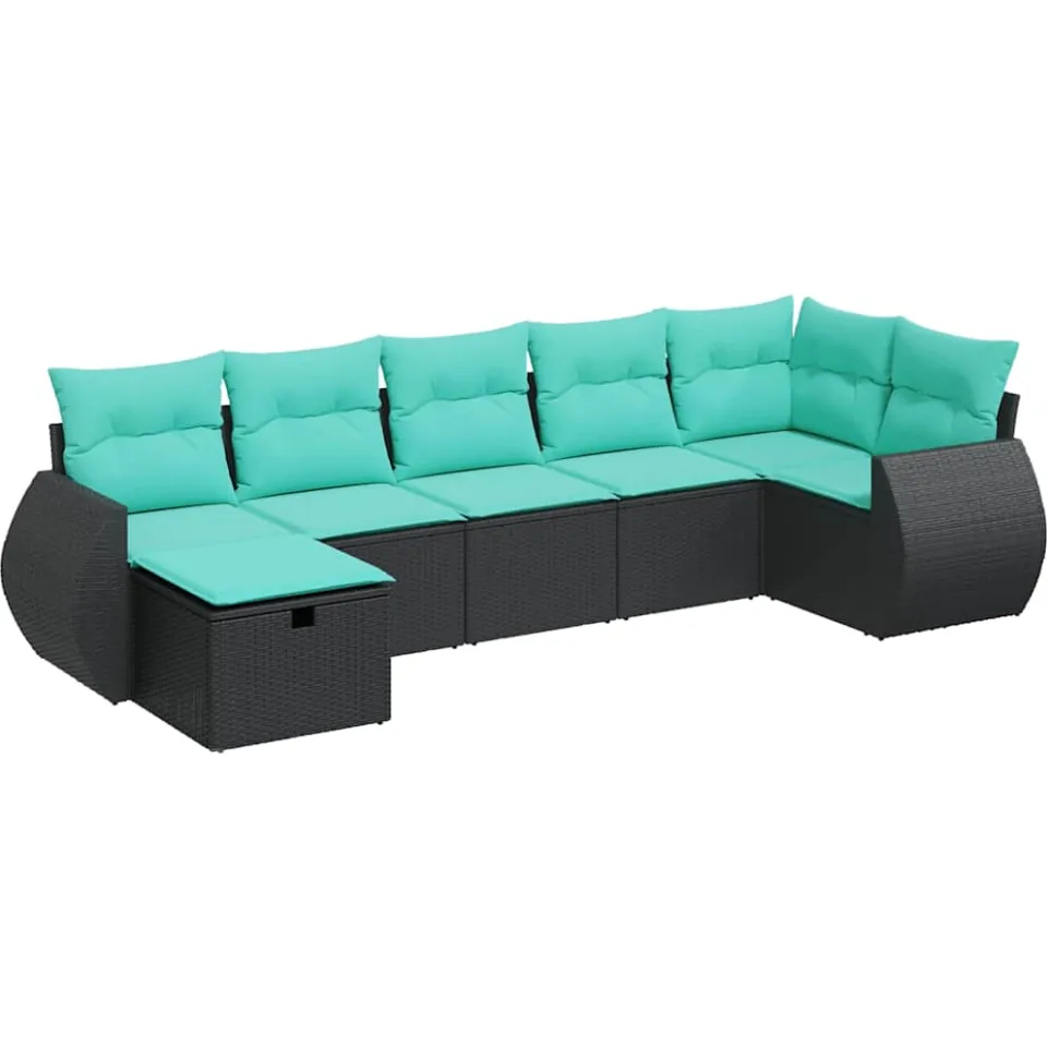 vidaXL 7-delige Loungeset met kussens poly rattan zwart, foto 3